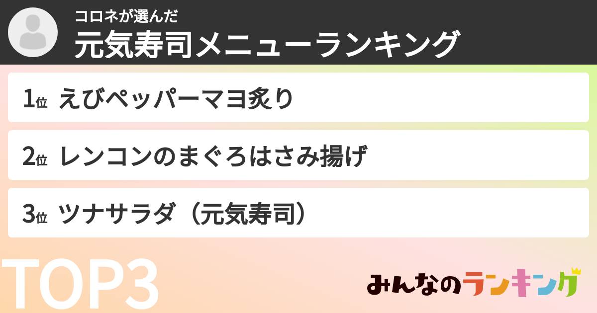 コロネさんの「元気寿司メニューランキング」
