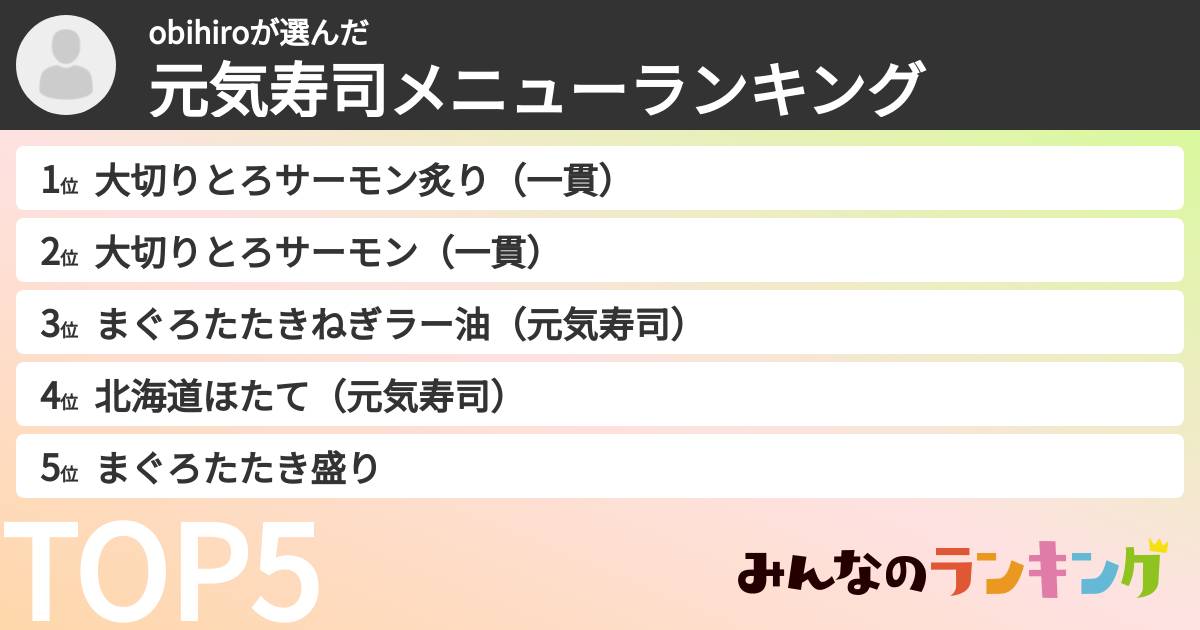 obihiroさんの「元気寿司メニューランキング」