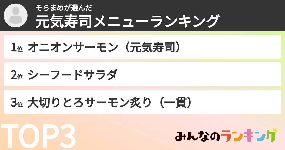 そらまめさんの「元気寿司メニューランキング」