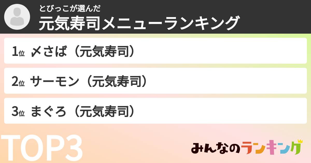 とびっこさんの「元気寿司メニューランキング」