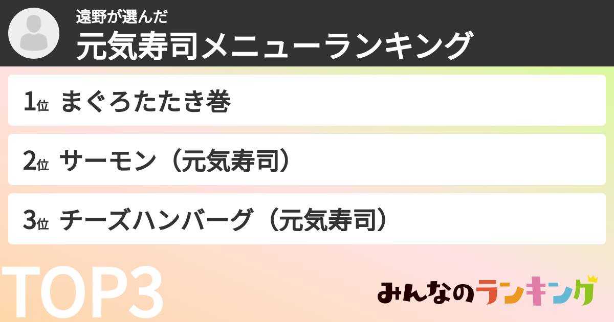 遠野さんの「元気寿司メニューランキング」