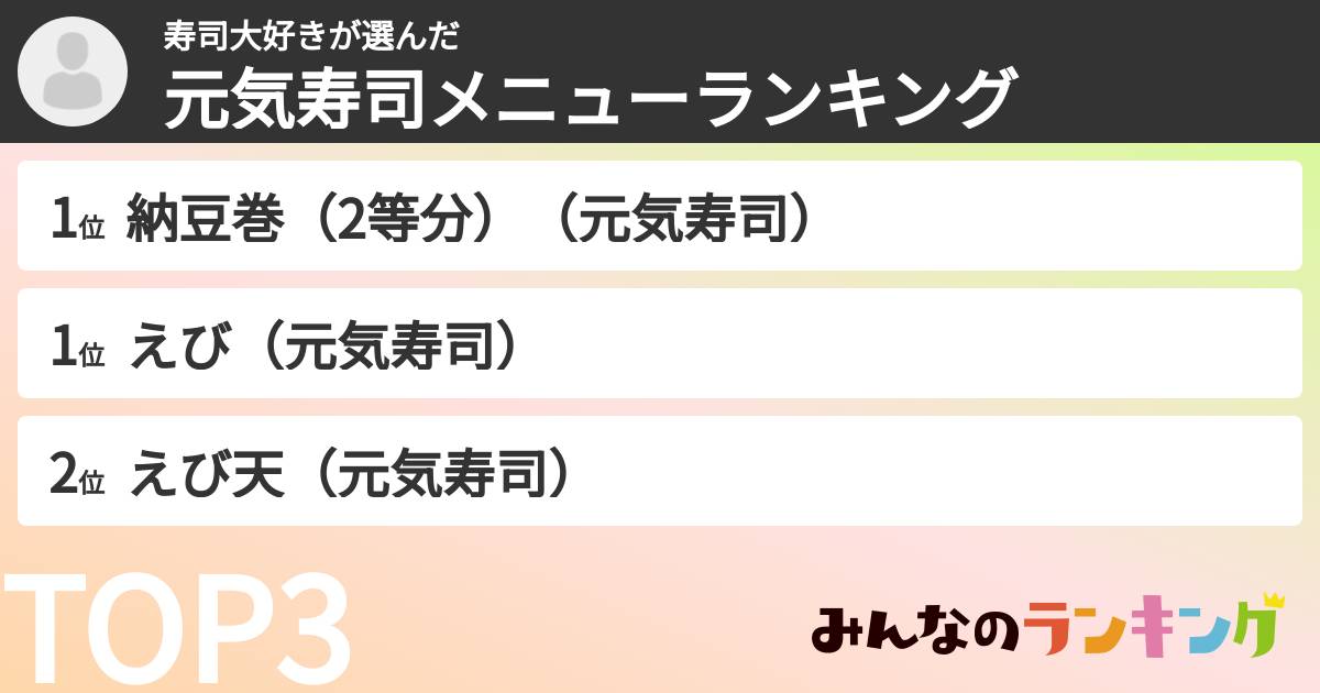 寿司大好きさんの「元気寿司メニューランキング」
