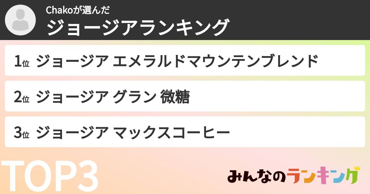 Chakoさんの「ジョージアランキング」