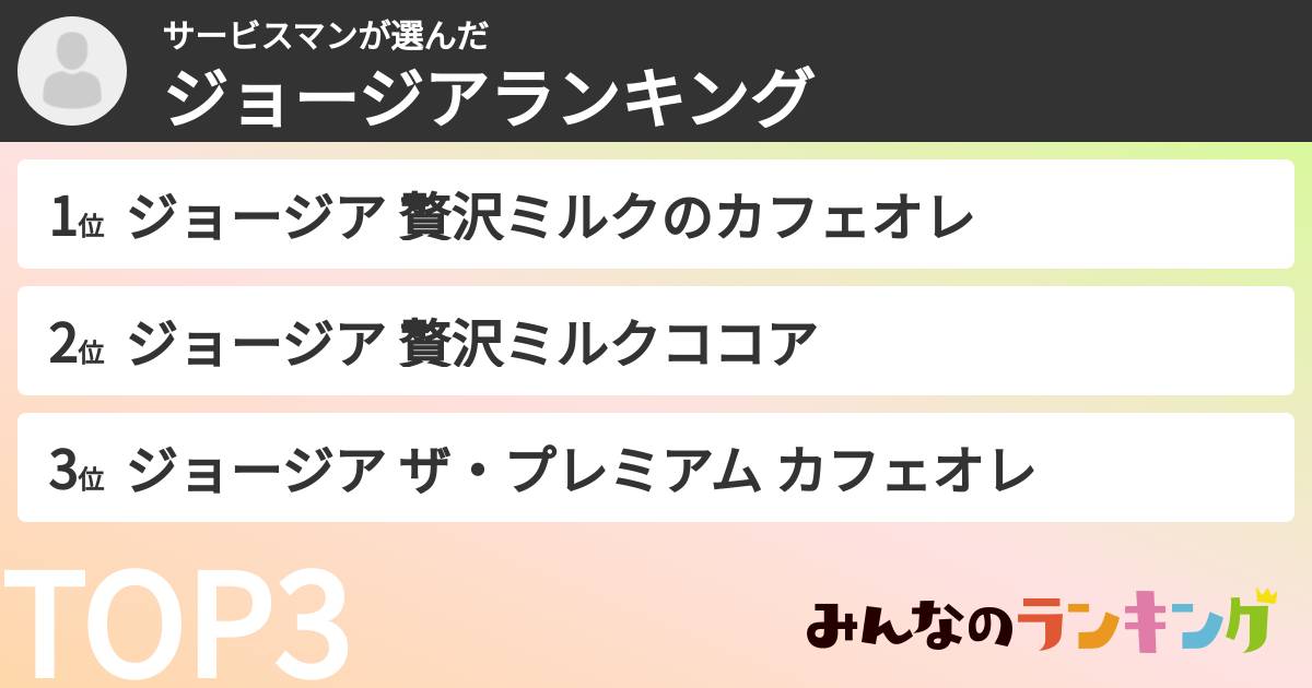 サービスマンさんの「ジョージアランキング」