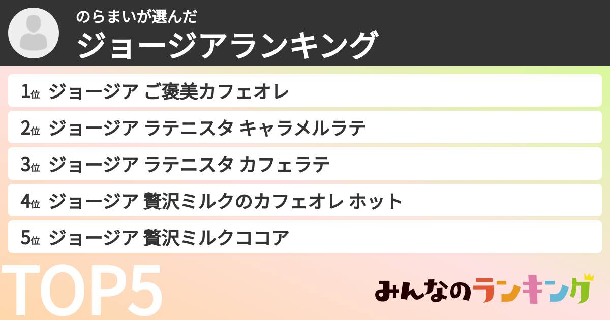 のらまいさんの「ジョージアランキング」