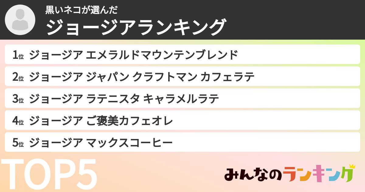 黒いネコさんの「ジョージアランキング」