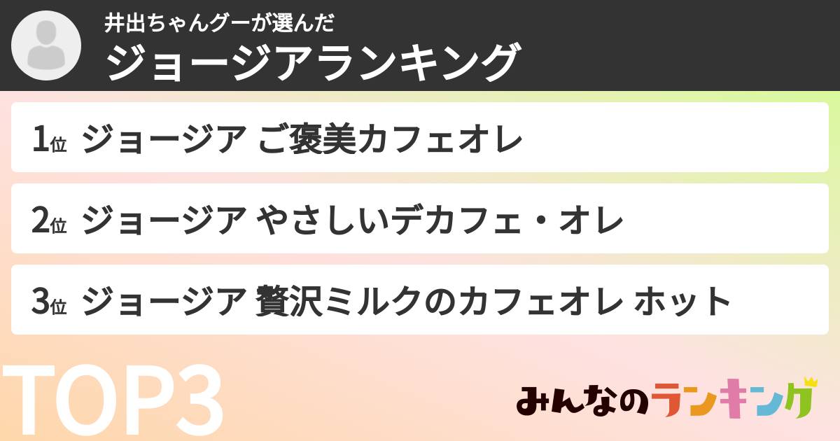 井出ちゃんグーさんの「ジョージアランキング」