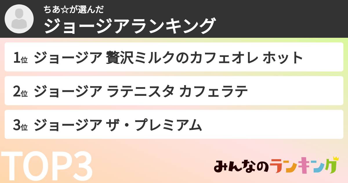 ちあ☆さんの「ジョージアランキング」