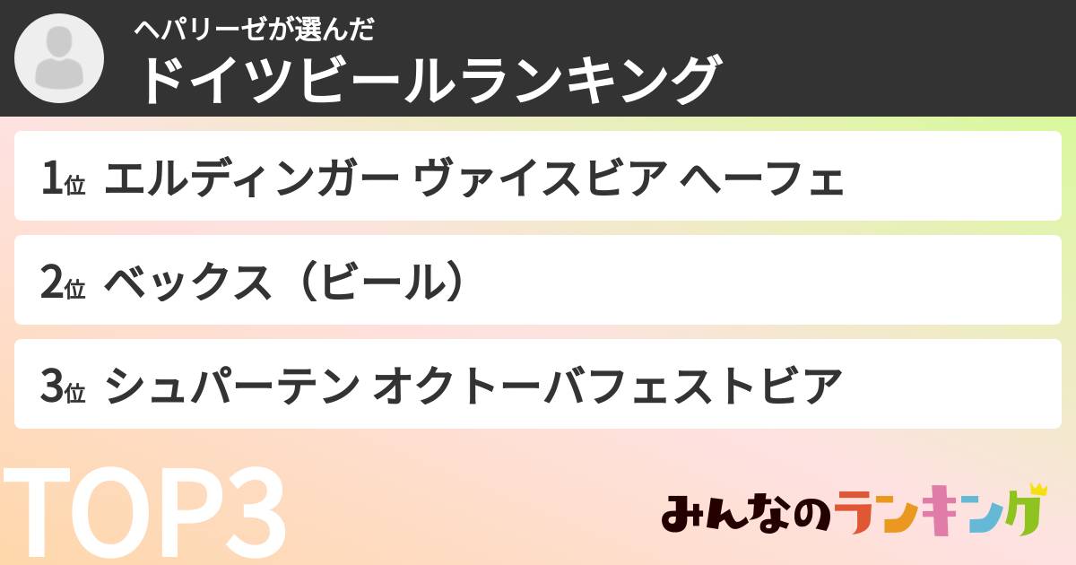 ヘパリーゼさんの「ドイツビールランキング」