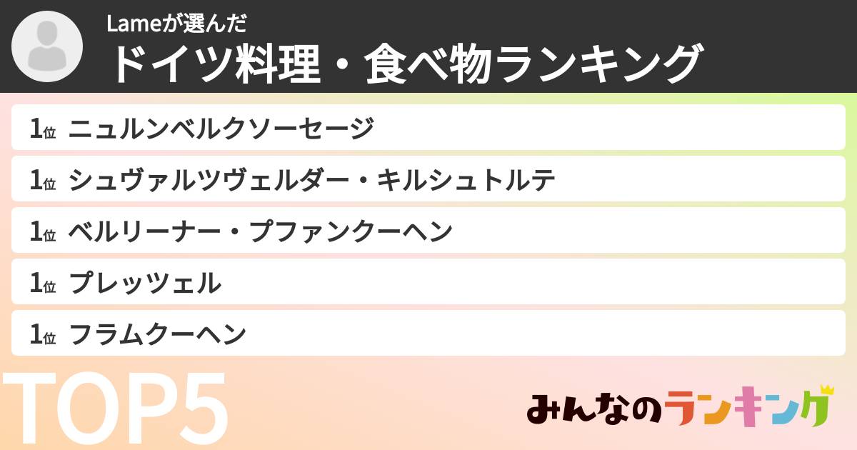 Lameさんの「ドイツ料理・食べ物ランキング」
