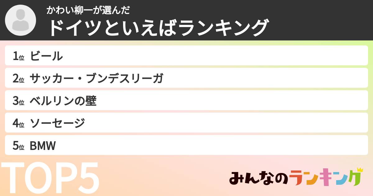 かわい柳一さんの「ドイツといえばランキング」