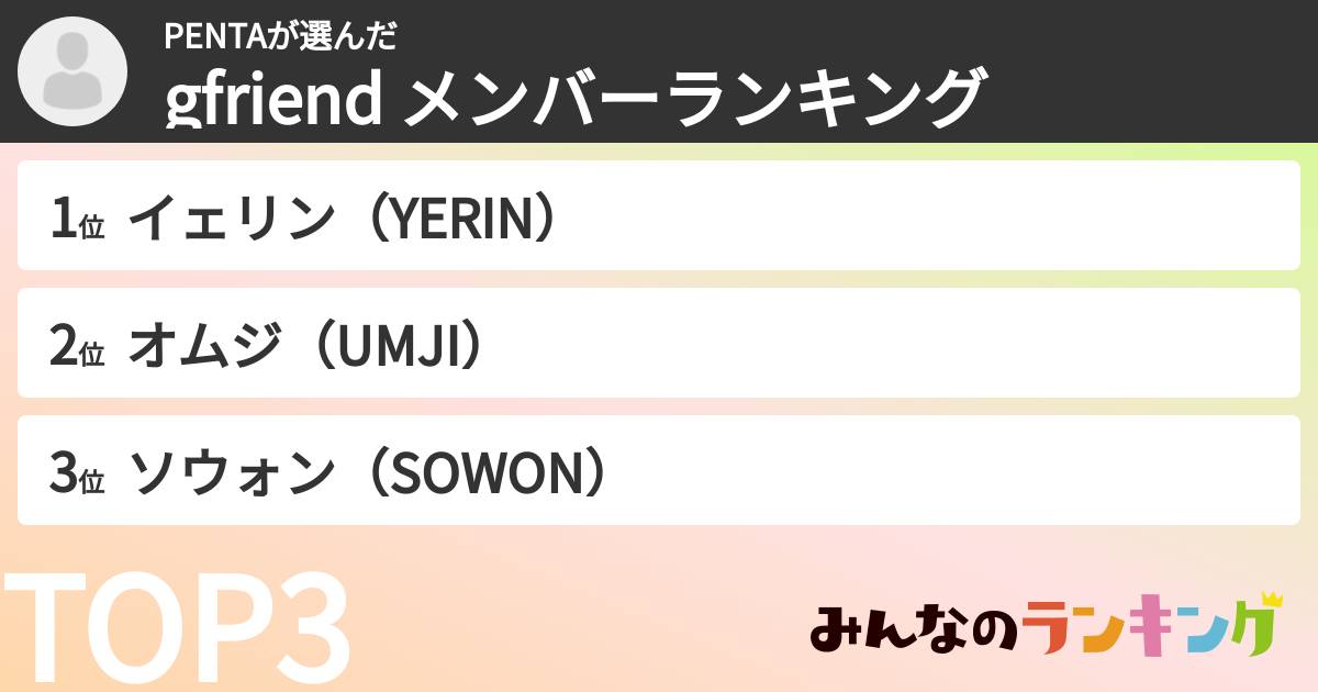 PENTAさんの「gfriend メンバーランキング」