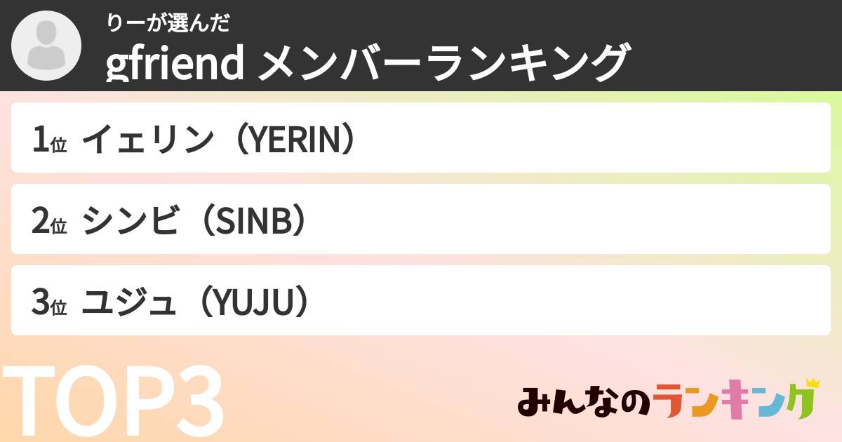 りーさんの「gfriend メンバーランキング」