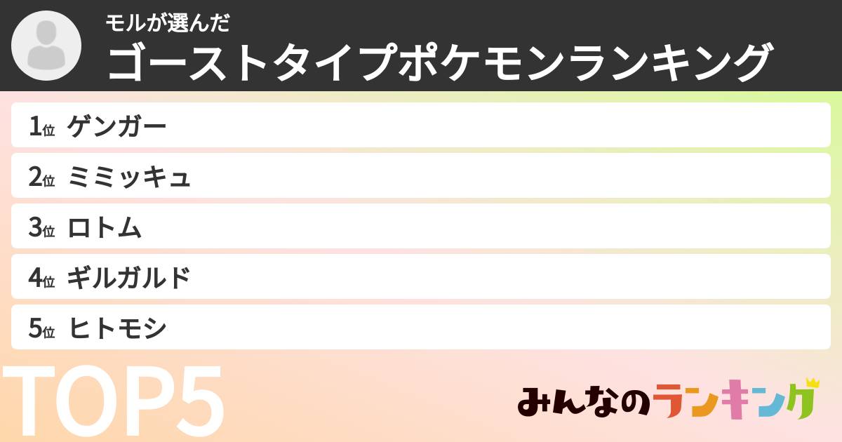 モルさんの「ゴーストタイプポケモンランキング」