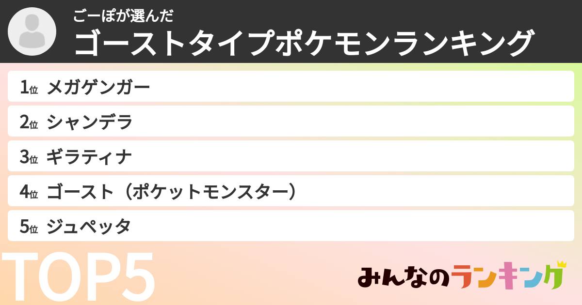 ごーぽさんの「ゴーストタイプポケモンランキング」