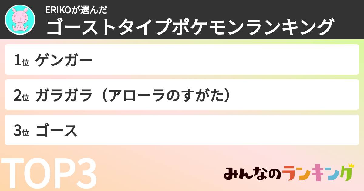 ERIKOさんの「ゴーストタイプポケモンランキング」