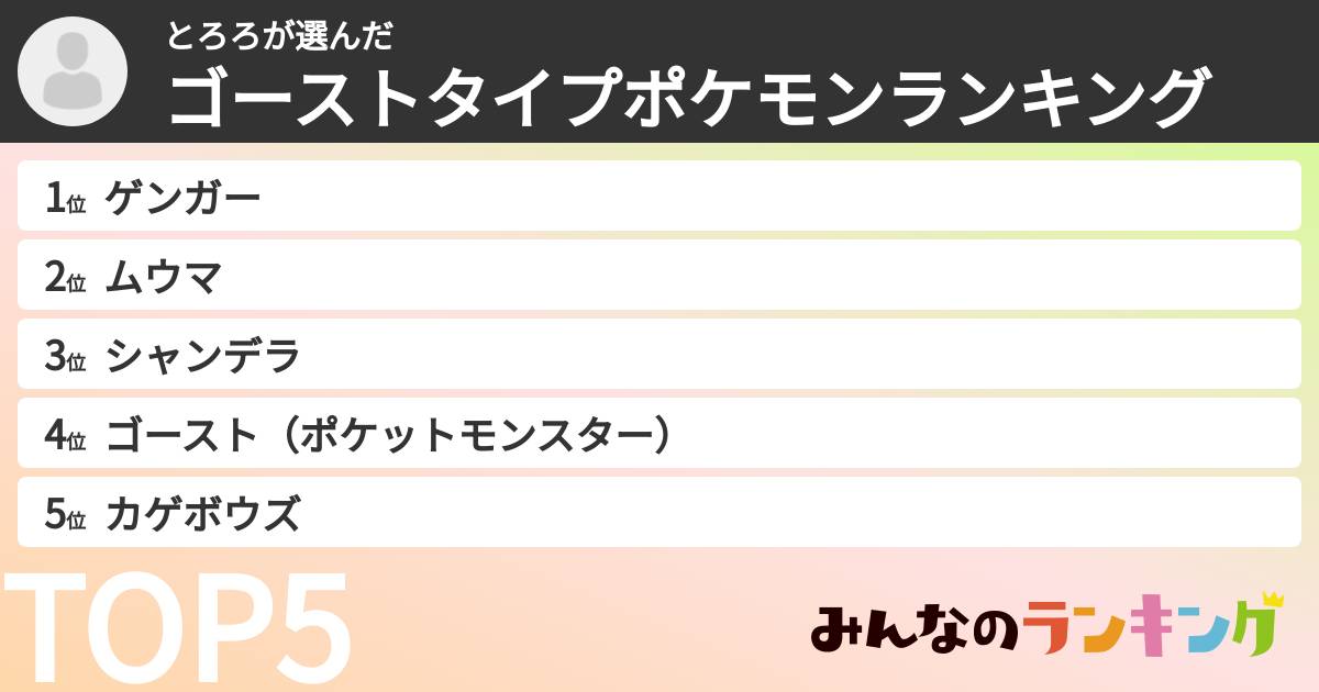 とろろさんの「ゴーストタイプポケモンランキング」