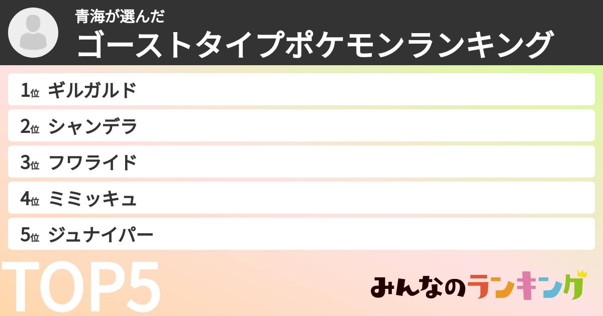 青海さんの「ゴーストタイプポケモンランキング」