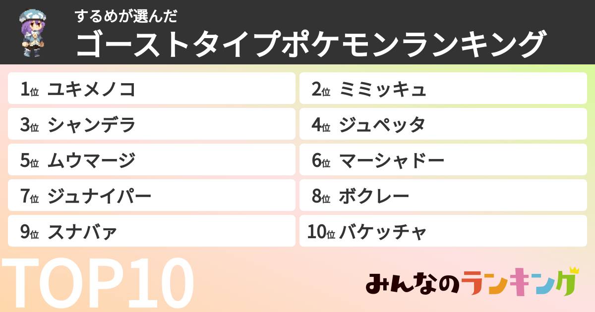 するめさんの「ゴーストタイプポケモンランキング」
