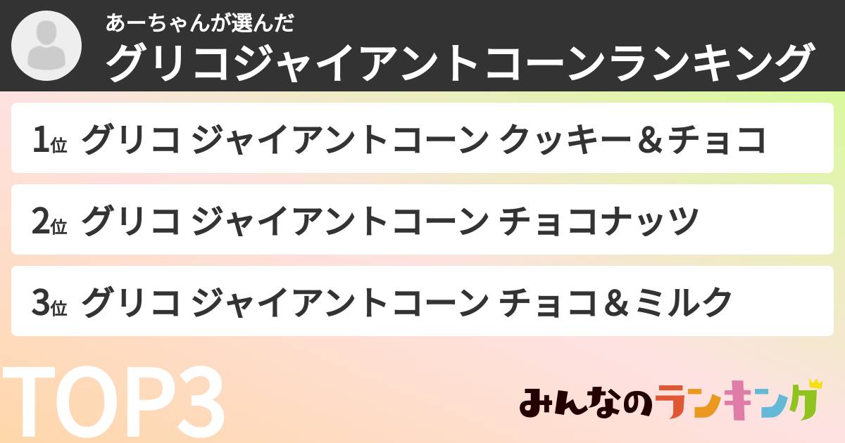 あーちゃんさんの「グリコジャイアントコーンランキング」