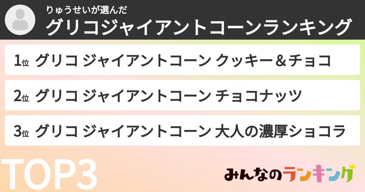 りゅうせいさんの「グリコジャイアントコーンランキング」