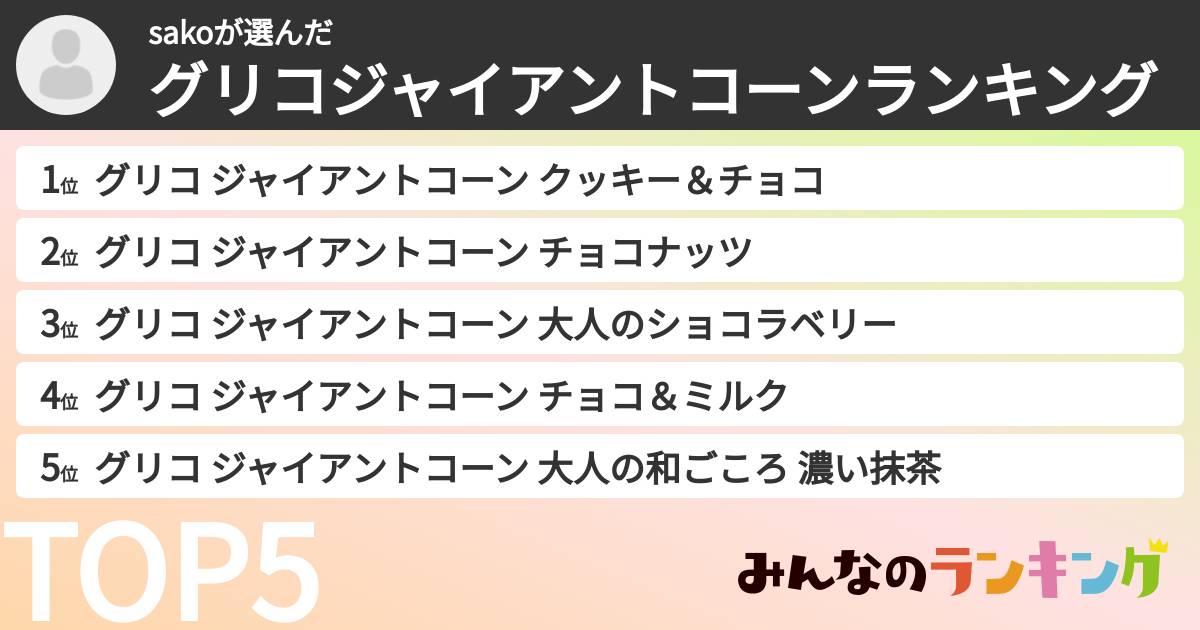 sakoさんの「グリコジャイアントコーンランキング」