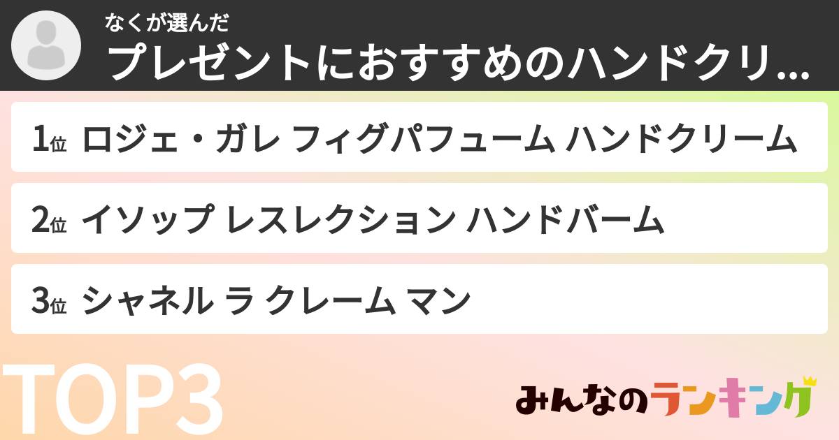 なくさんの「プレゼントにおすすめのハンドクリームランキング」