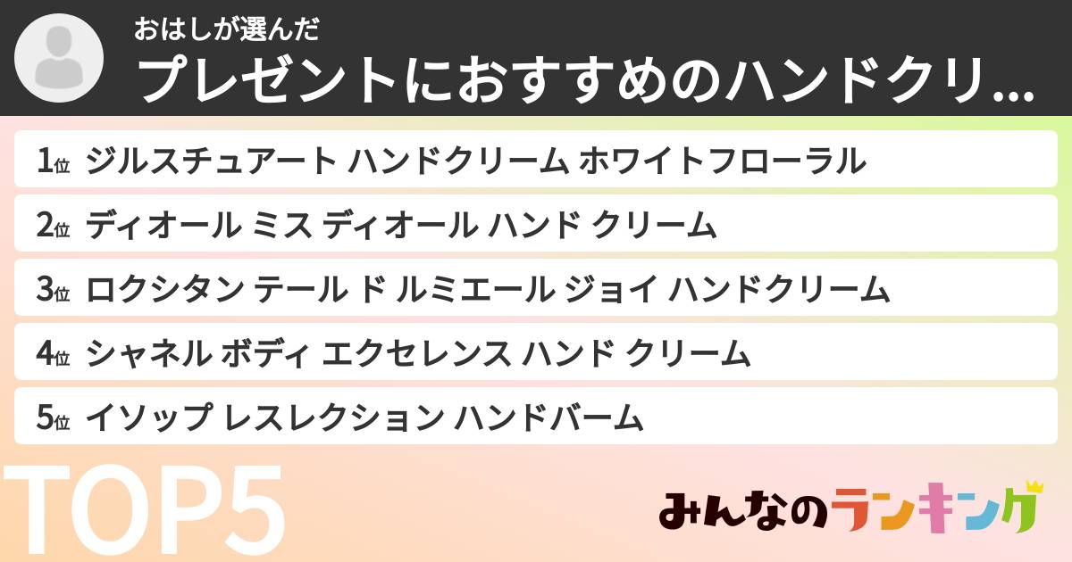 おはしさんの「プレゼントにおすすめのハンドクリームランキング」