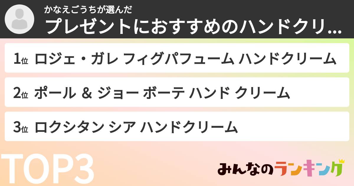 かなえごうちさんの「プレゼントにおすすめのハンドクリームランキング」