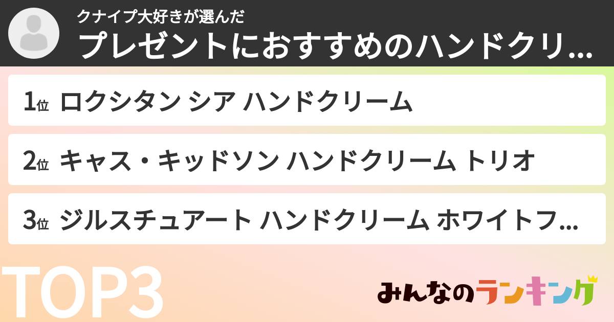 クナイプ大好きさんの「プレゼントにおすすめのハンドクリームランキング」