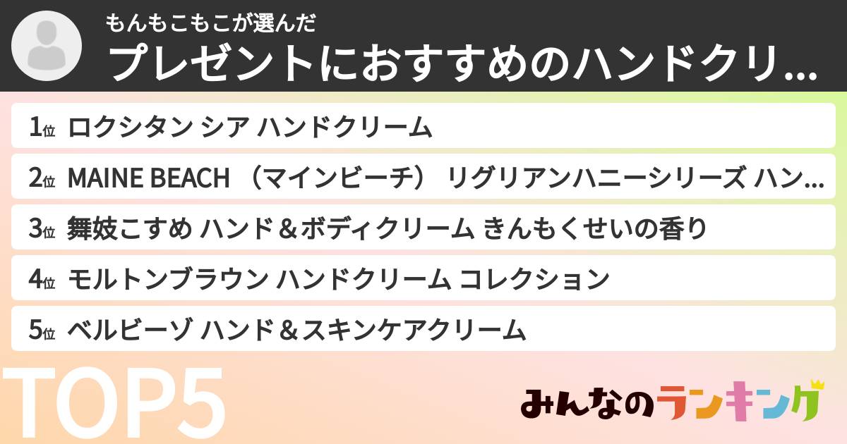 もんもこもこさんの「プレゼントにおすすめのハンドクリームランキング」