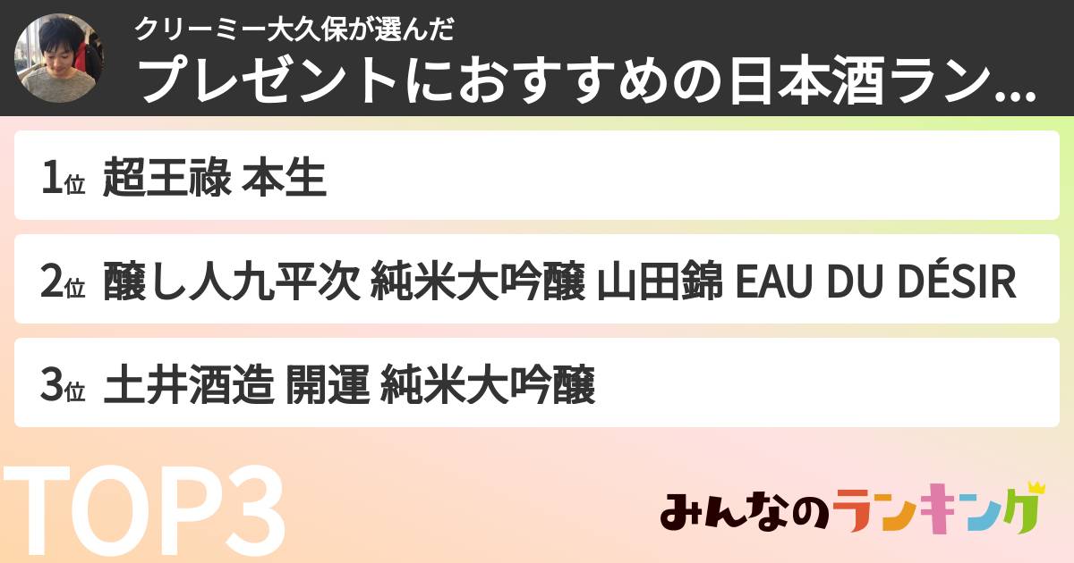 クリーミー大久保さんの「プレゼントにおすすめの日本酒ランキング」