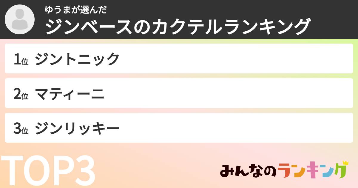 ゆうまさんの「ジンベースのカクテルランキング」