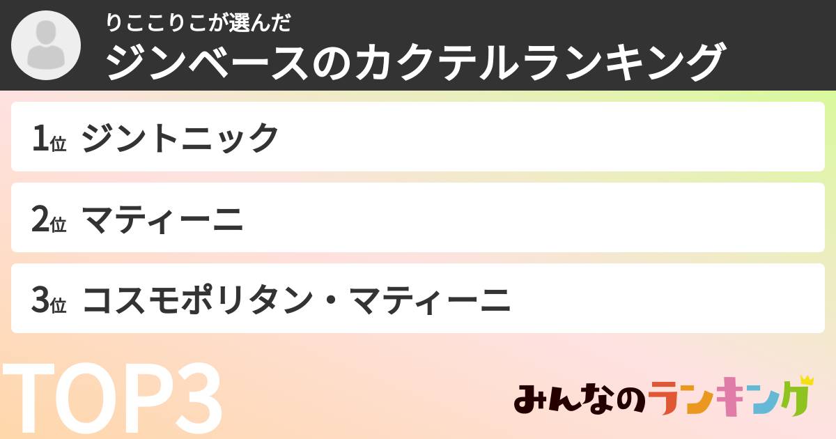りここりこさんの「ジンベースのカクテルランキング」