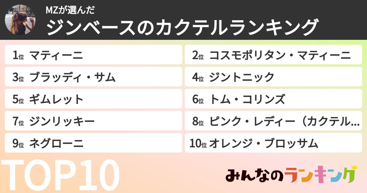 MZさんの「ジンベースのカクテルランキング」