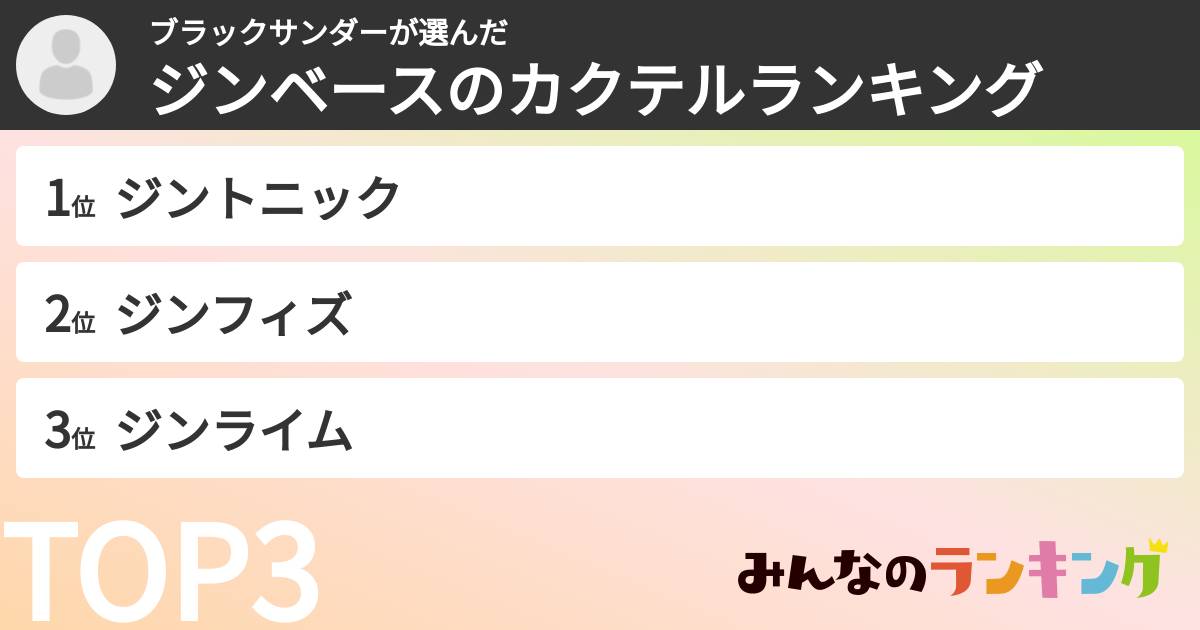 ブラックサンダーさんの「ジンベースのカクテルランキング」