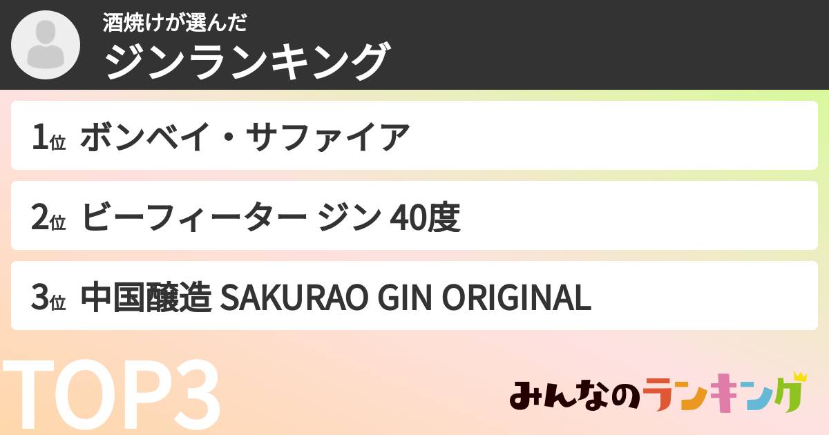 酒焼けさんの「ジンランキング」