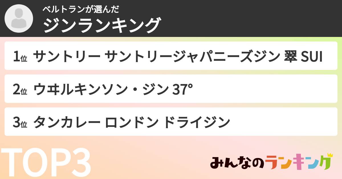 ベルトランさんの「ジンランキング」
