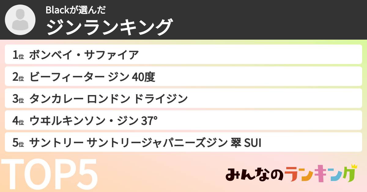 Blackさんの「ジンランキング」