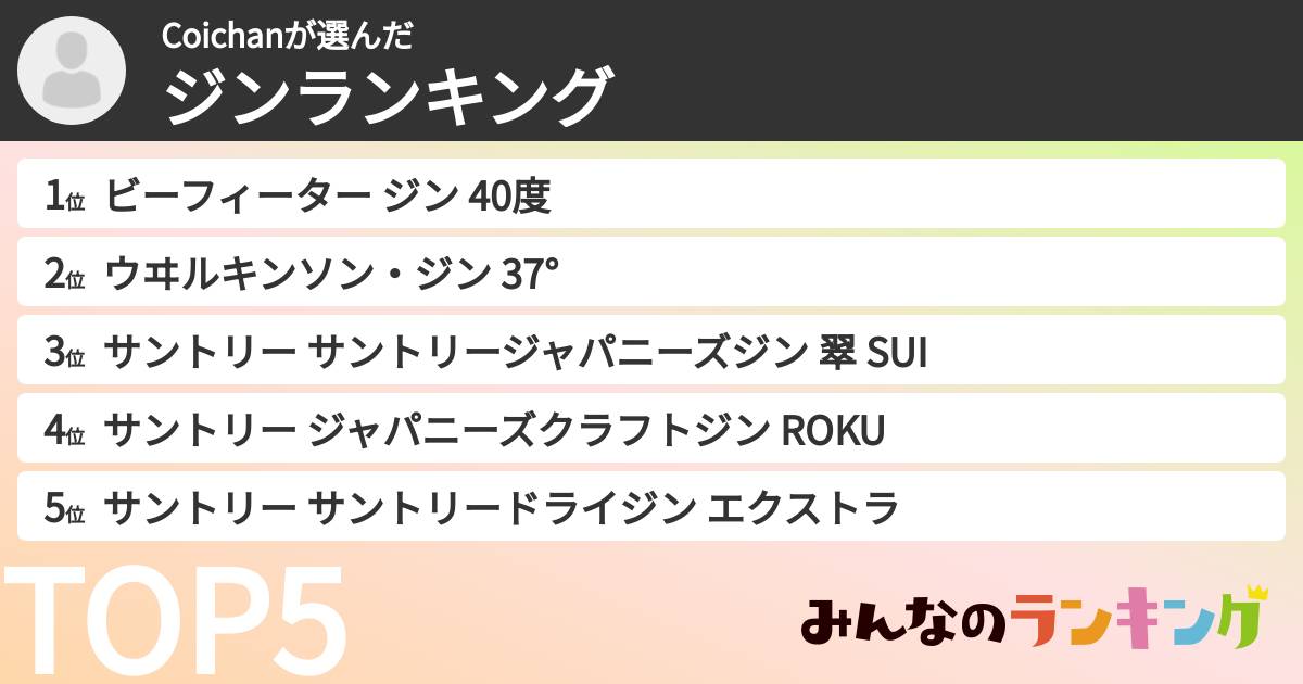 Coichanさんの「ジンランキング」
