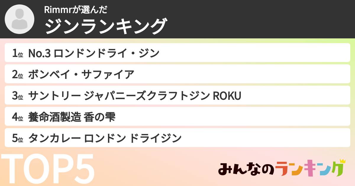 Rimmrさんの「ジンランキング」