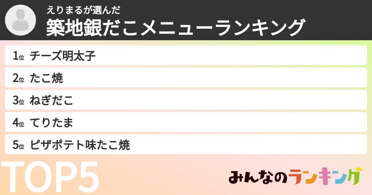 えりまるさんの「築地銀だこメニューランキング」