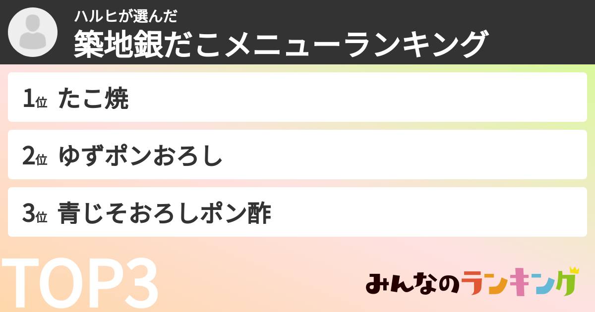 ハルヒさんの「築地銀だこメニューランキング」