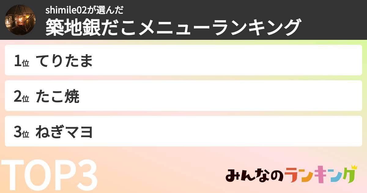 shimile02さんの「築地銀だこメニューランキング」