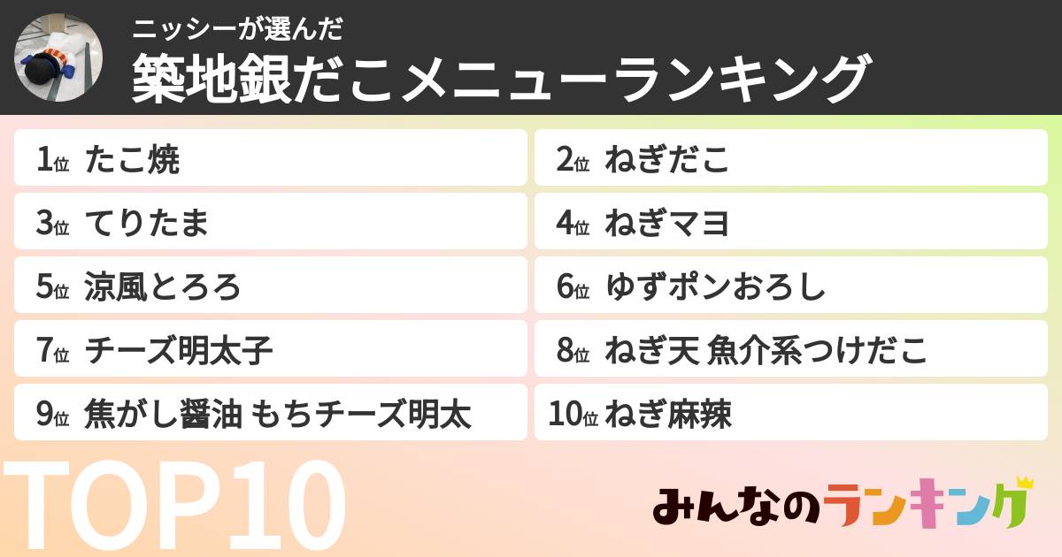 ニッシーさんの「築地銀だこメニューランキング」