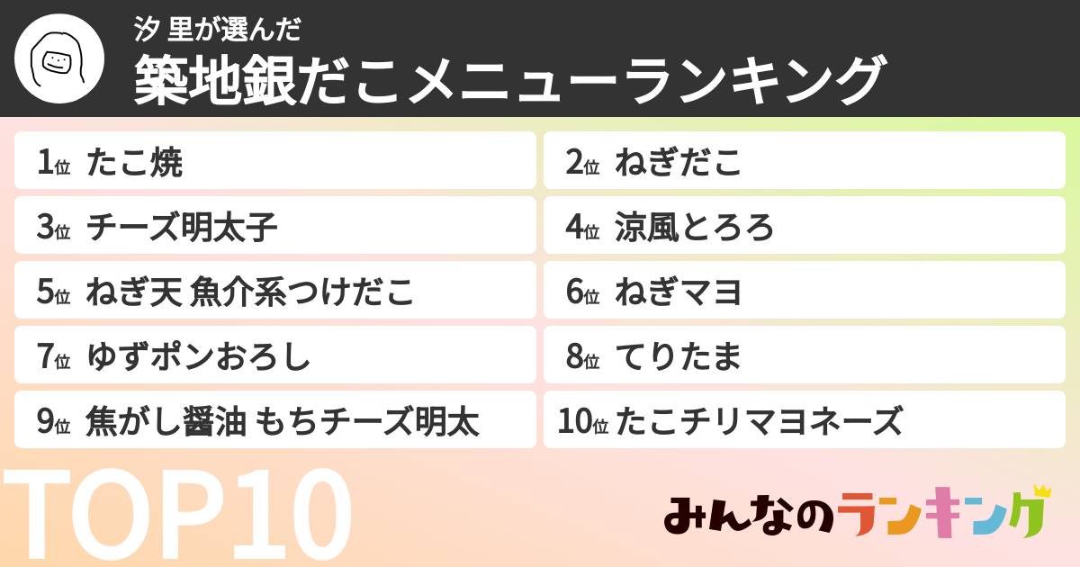 汐 里さんの「築地銀だこメニューランキング」