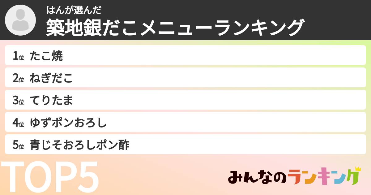 はんさんの「築地銀だこメニューランキング」