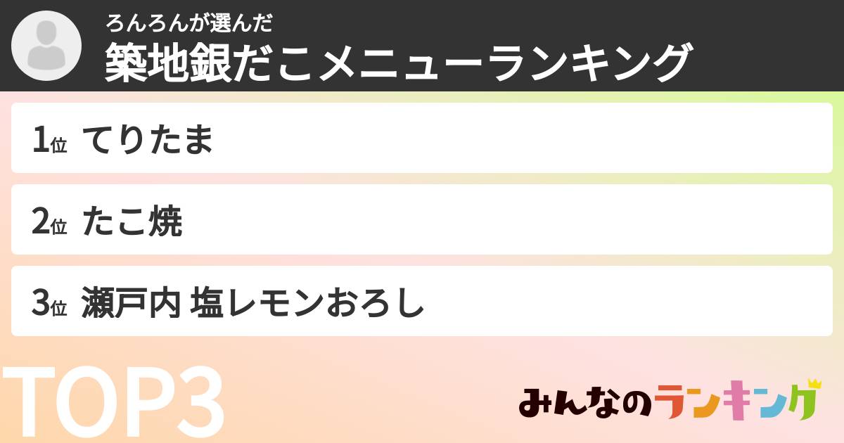 ろんろんさんの「築地銀だこメニューランキング」
