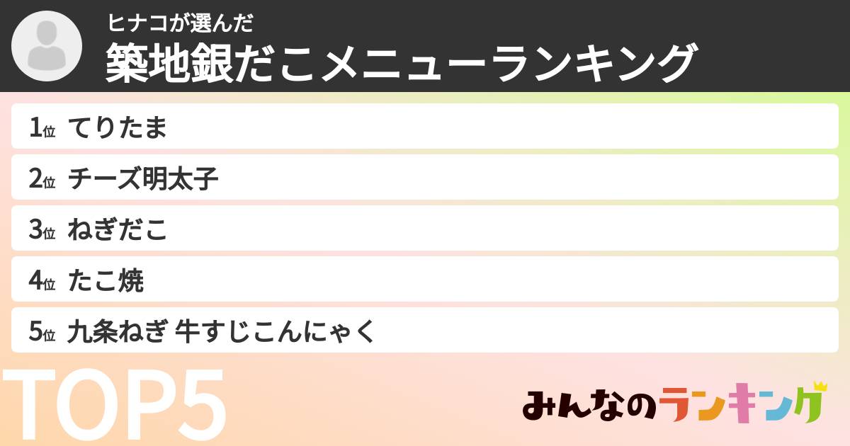 ヒナコさんの「築地銀だこメニューランキング」