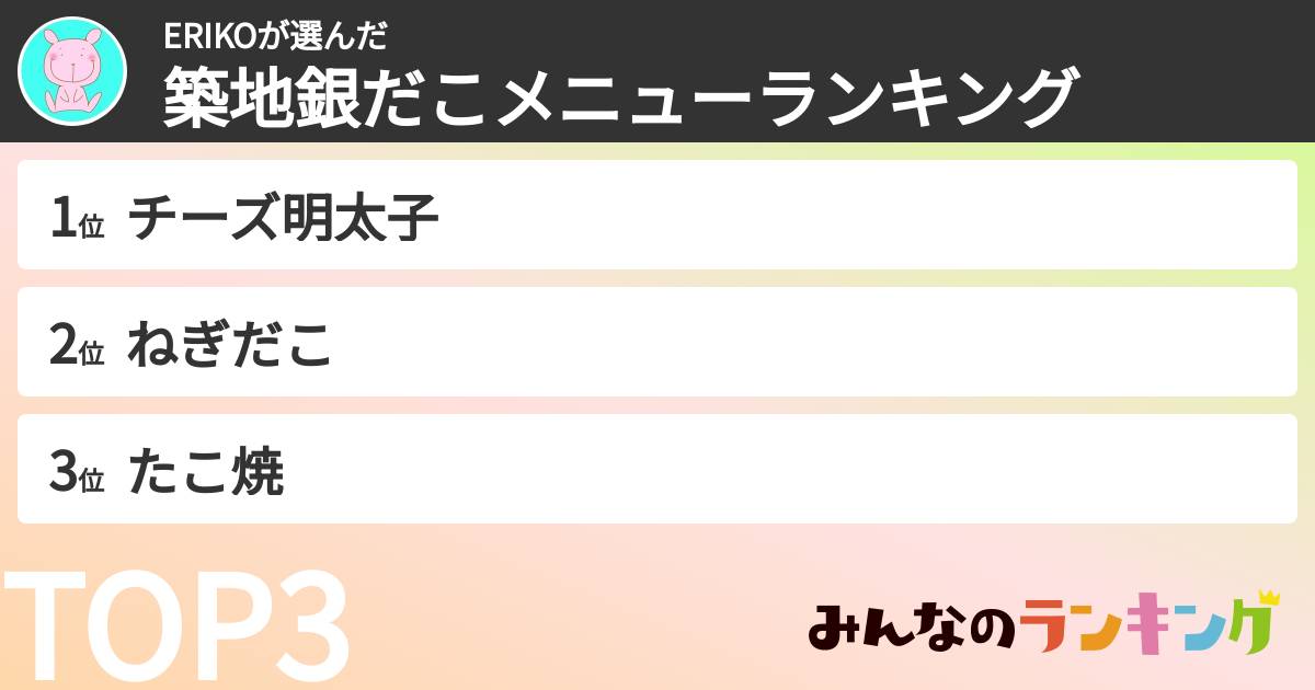 ERIKOさんの「築地銀だこメニューランキング」